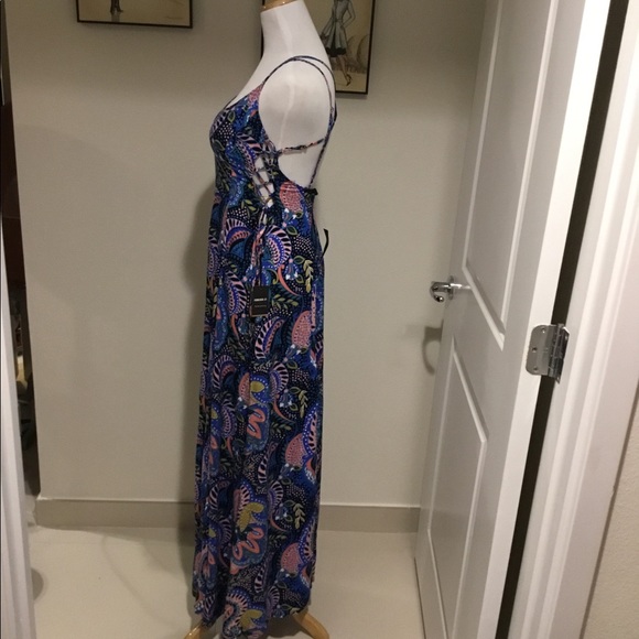 Forever 21 NWT Long Black Multi Print dress L - Picture 6 of 7